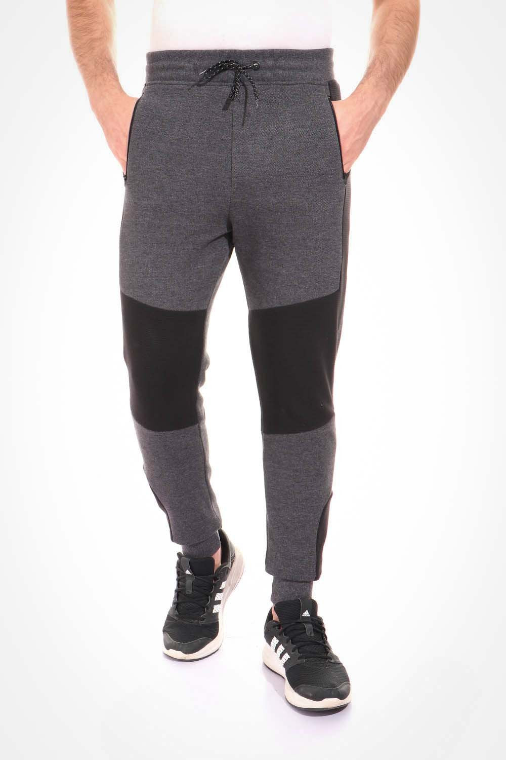 Bi-Tone Zipped Pockets Sweatpants - Black & Heather Gray