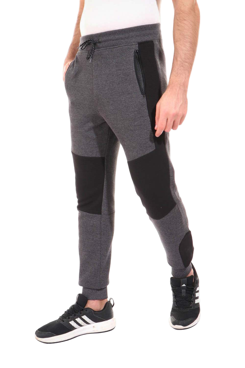 Bi-Tone Zipped Pockets Sweatpants - Black & Heather Gray