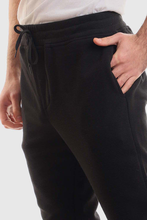 Fully Ribbed Plain Sweatpants - Black
