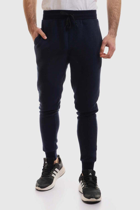 Fully Ribbed Plain Sweatpants - Navy Blue