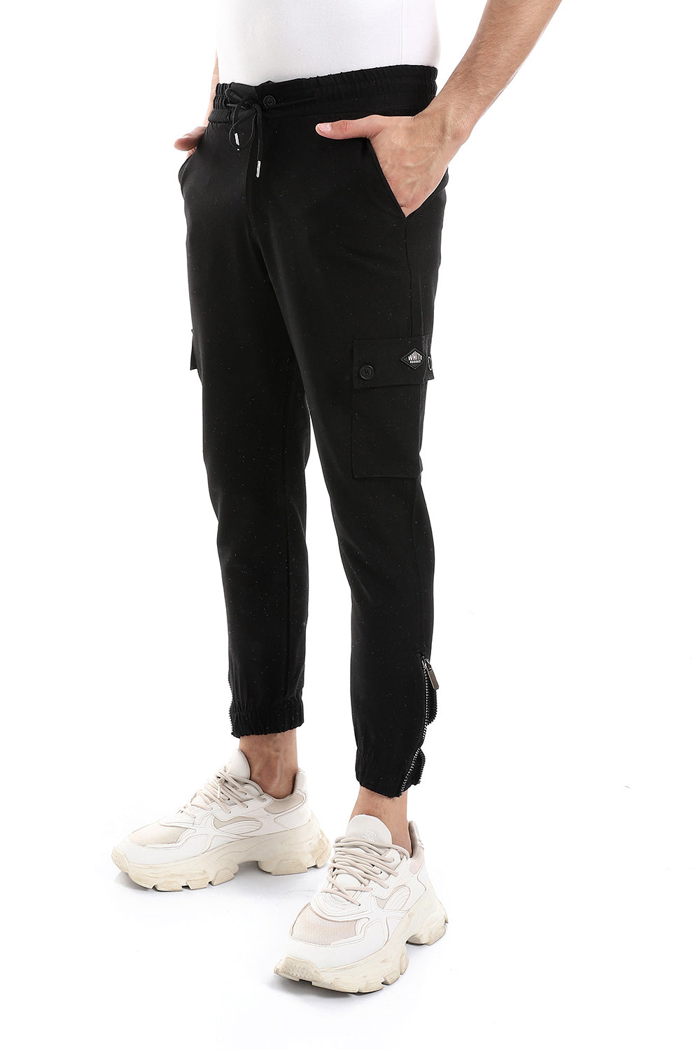 Side Zipper Pockets Plain Polyester Joggers