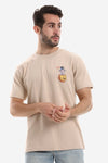 Chest & Back Short Sleeves Printed Tee - Beige