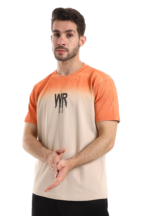 Gradient Colors Short Sleeves T-Shirt - Halloween Orange & Beige