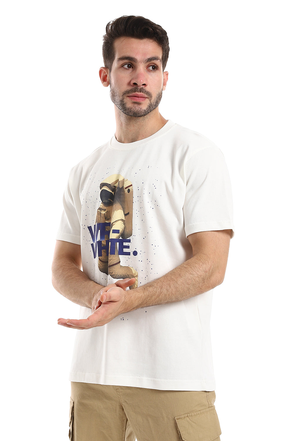 Space Printed Slip On Round Neck T-Shirt - Black