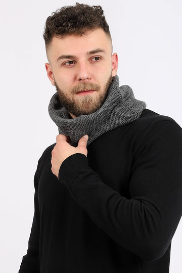 Knitted Slip On Cowl Scarf - Grey