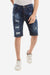 White Ripped Framing Stitched Dark Washed Jeans Shorts