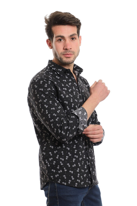 Buttons Down Pineapple Long Sleeves Shirt - Navy Blue