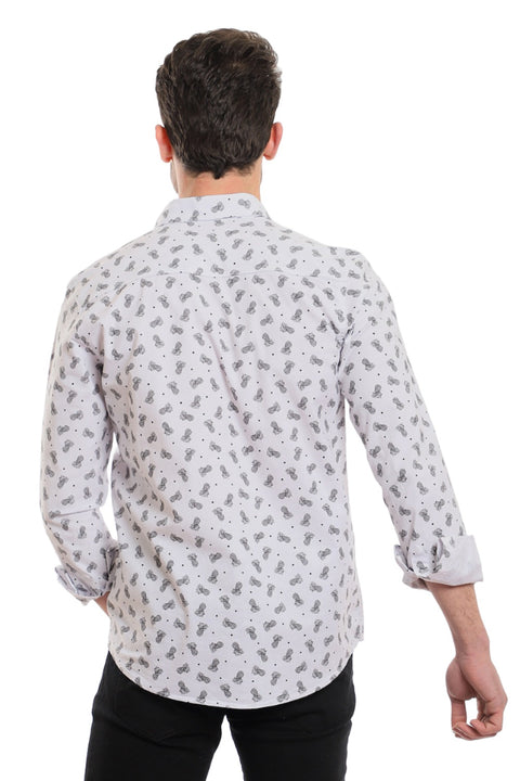 Buttons Down Pineapple Long Sleeves Shirt - Navy Blue