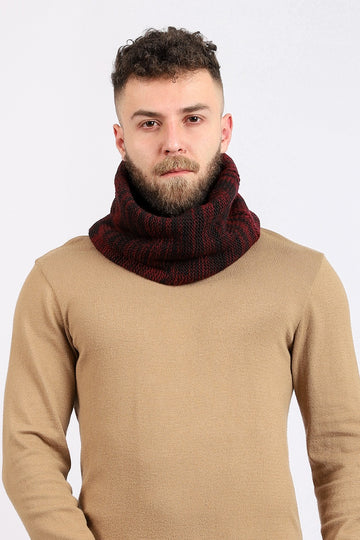 Knitted Slip On Cowl Scarf - Burgundy & Black