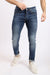 Slim Fit Cotton Jeans With Scratches - Wash Standard Blue