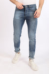 Cotton Slim Fit Scratched Jeans - Ice Blue